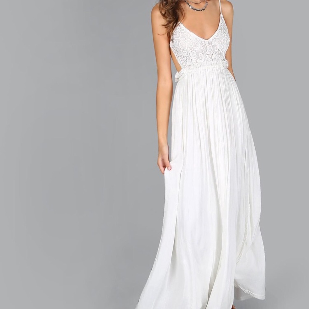 SHEIN White Lace Bodice Spaghetti Strap Maxi Dress